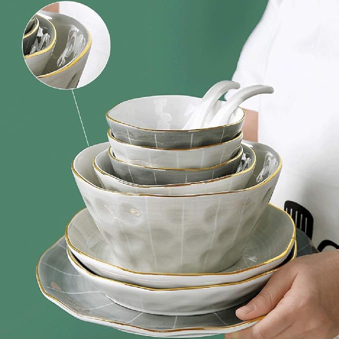 New Dinnerware SetsCeramics Dinnerware Set Phnom Penh Light Luxury Porcelain Dinner Set of 48 / Nordic Style d Pinch Texture Plates and Bowls Sets for Family Gat