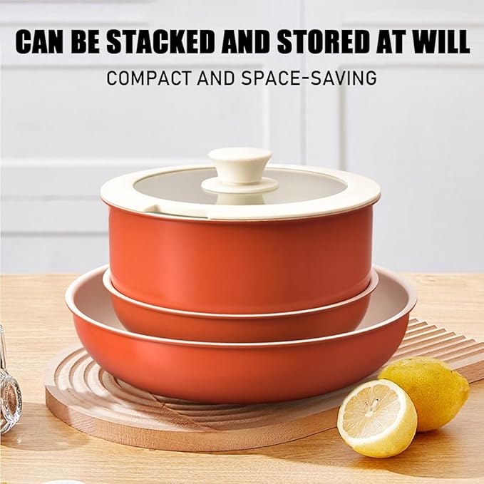 Pots and Pans Set Non Stick Cookware Set with Detachable Handles 5/11 Piece Ceramic coating Cooking Set with Frying Pan Saucepan Stock Pot Suitable for All Stovetops Dishwasher Safe (White11)