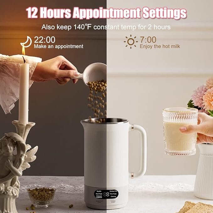 WOOLALA 110V Soy Milk Maker Machine with Screen 350ML Personal Health Stew Cup Powerful Blender &amp Automatic Brewing for Smooth Vegan Nut Milk Maker12 Hours Appointment