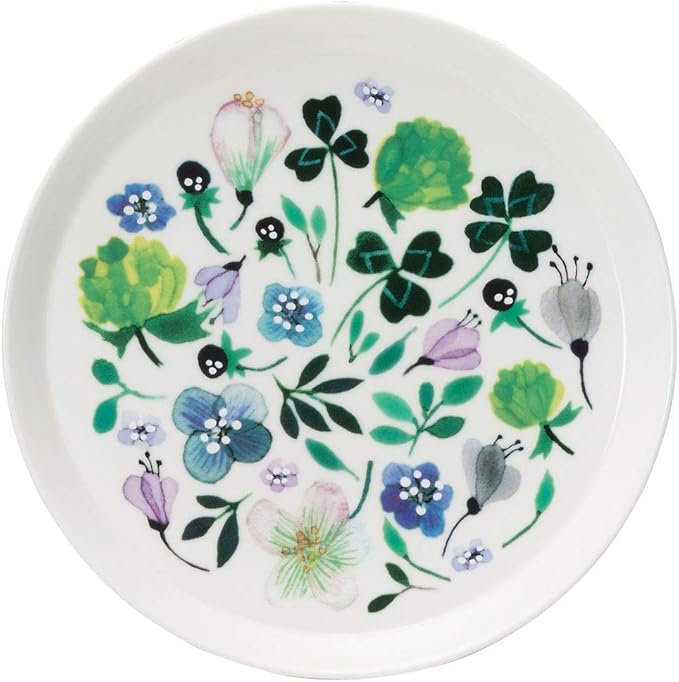 Narumi 51854-5644P Plate Anna Emilia Clover Garden Diameter 7.5 inches (19 cm) Green Flowers Floral Pattern Cute Flat Plate Microwave Safe Dishwasher Safe Gift Box Included