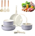 Cookware Set 5/11 Piece Utensils Cookware Set Removable Handle Stackable Nonstick Cooking Set for Kitchen With All Stovetops for Kitchen (Purple 11PCS)