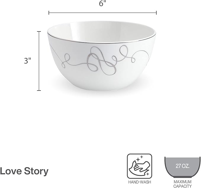Mikasa Love Story Platinum Banded All Purpose Bowls Set of 4