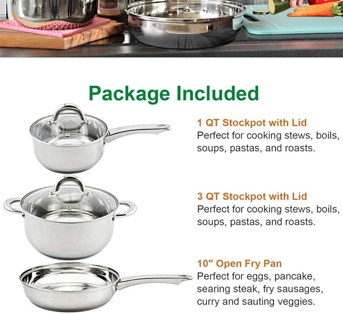 Cookware Set Stainless Steel Pots Composite Bottom Saucepan Saute Steak Pan Non Stick Fry Pan with Lids Kitchenware Set 5PCS