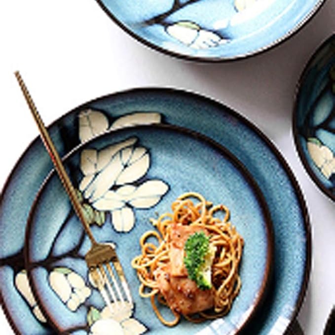SHINING Blue Creative Hand Painting Porcelain Dinnerware Tableware Dinner Service Set Saqure Plate Deep Plate Bowl For Wedding Birthday Christmas Gift (Shallow Bowl)