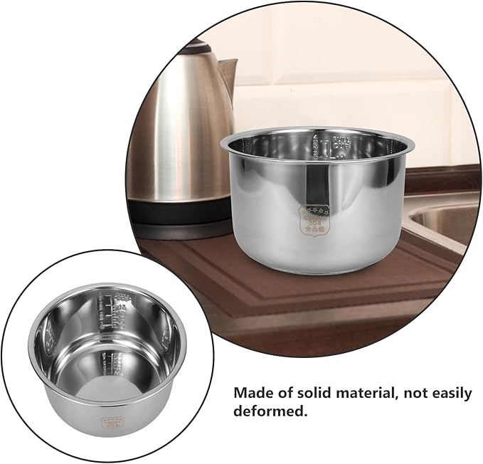 UPKOCH Stainless Steel Rice Cooker Inner Pot 5.28Qt 5L Non-Stick Replacement Liner Compatible with Pressure Cooker and Electric Rice for Meal Prep and Baking