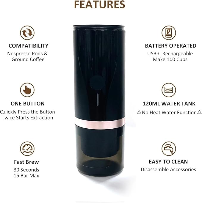 Portable Coffee Machine Espresso Machine PCM03 Portable Mini Electric Travel Coffee Maker Fully Automatic USBfor Outdoor Travel Picnic