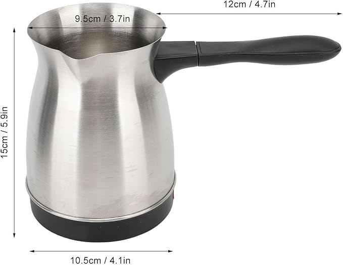 Turkish Coffee Pot 0.6 L 600W Electric Turkish Coffee Maker Stainless Steel Tea Maker Milk Warmer 5 to 6 Cup Capacity with Long Handle Brew Coffee in 3 to 5 Minutes
