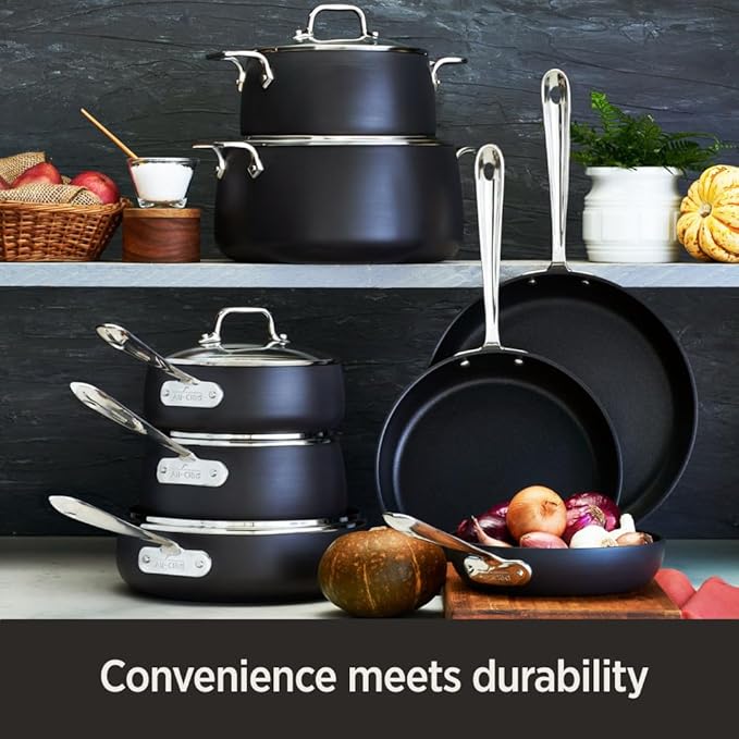 All-Clad D3 3-Ply Stainless Steel Cookware Set 10 Piece Induction Oven Broil Safe 600F Pots and Pans &amp HA1 Hard Anodized Nonstick 2 Piece Fry Pan Set 8 10 Inch Induction Pots and Pans Cookware B