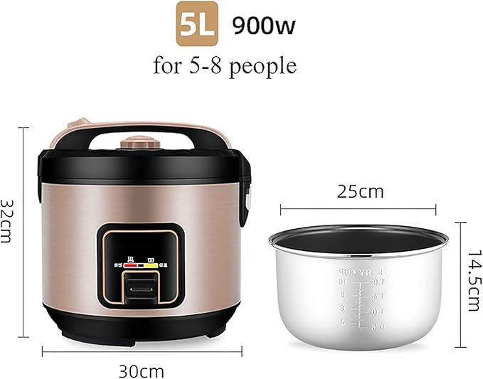 Rice Cooker with Steamer Non-Stick Inner Pot Intelligent Insulation Make Rice &amp Steam Healthy Food &amp Vegetables(5L) ()