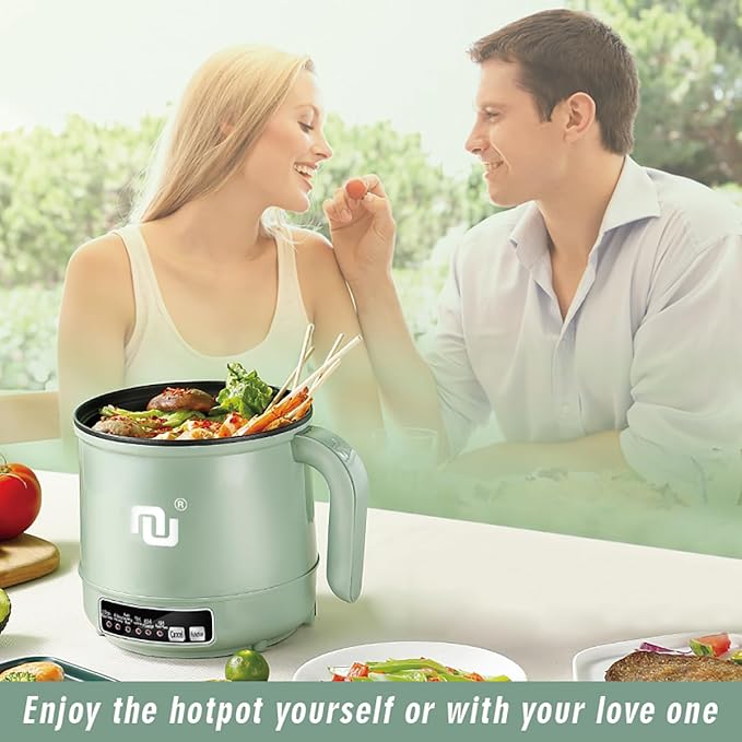 Smart Mini Hot Pot with Timer and Automatic Shut Off 1.2L Non-Stick Rapid Noodle Cooker w Stainless Steel Steamer Basket 600W Quick Cook 5 Cooking Modes for Soup Rice (1cup)  Porridge Pasta Great f