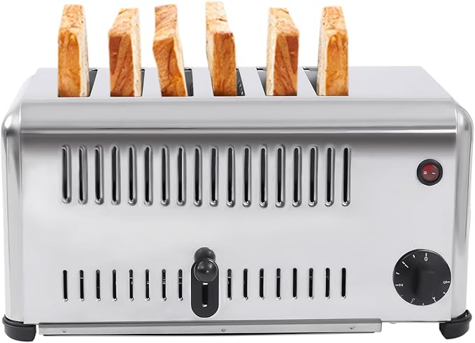 6 Slice Toaster Stainless Steel Toaster 1680W Electric Commercial Bread Baking Machin for Dessert Store to Make Toast Sandwiches Meatloaf etc