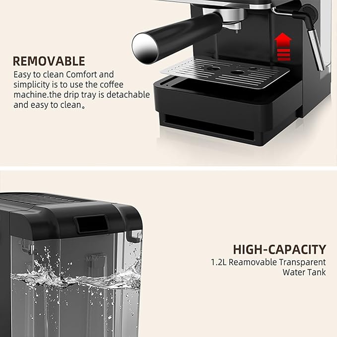 Semi Automatic Pressure Coffee Machine Home Concentrated Small Office steam frotherBlack