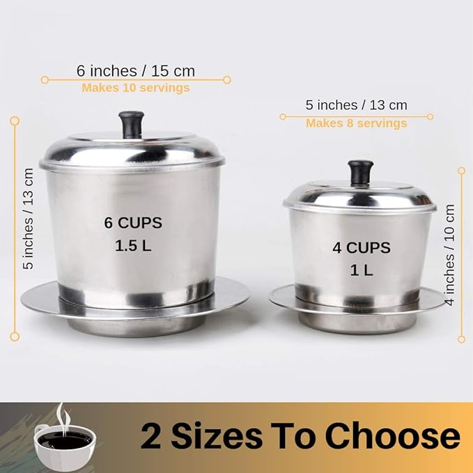 Large Vietnamese Coffee Maker - 10 Cup Stainless Steel French Press Style Coffee Pot with Pour Over Dripper Portable