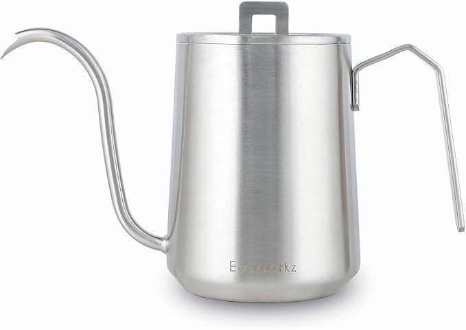 Easyworkz Gooseneck Pour Over Coffee Kettle 20 oz Stainless Steel Hand Drip Coffee Pot With Long Narrow Spout Brushed Silver