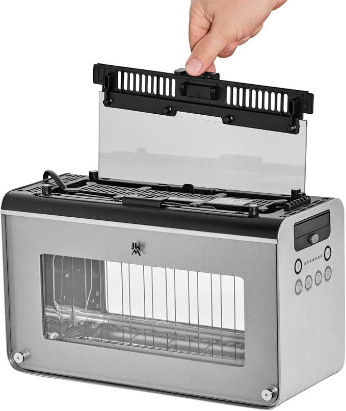 WMF Lono Toaster Glas mit Brötchenaufsatz 2 Scheiben XXL motorisierte Toastaufnahme Aufwärm-Funktion 7 Bräunungsstufen Toaster edelstahl matt
