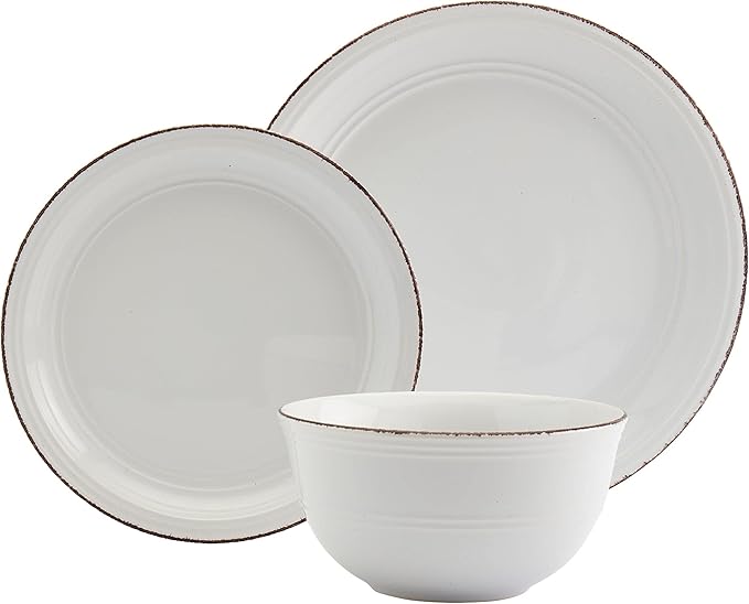Unknown1 Tabletops Gallery 12pc White Farmhouse Dinnerware Set Solid Round Ceramic 12 Piece Microwave Safe