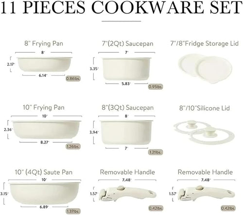 11 piece Nonstick Cookware Sets Handle Kitchen Removable Handle Cooking Pot Set