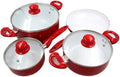 White Ceramic Coating Red Cookware Set Soup Pot and Frying Pan Milk Pot and Glass Lid Total 7PCS Non-Stick Pan (Green Variety Pack)