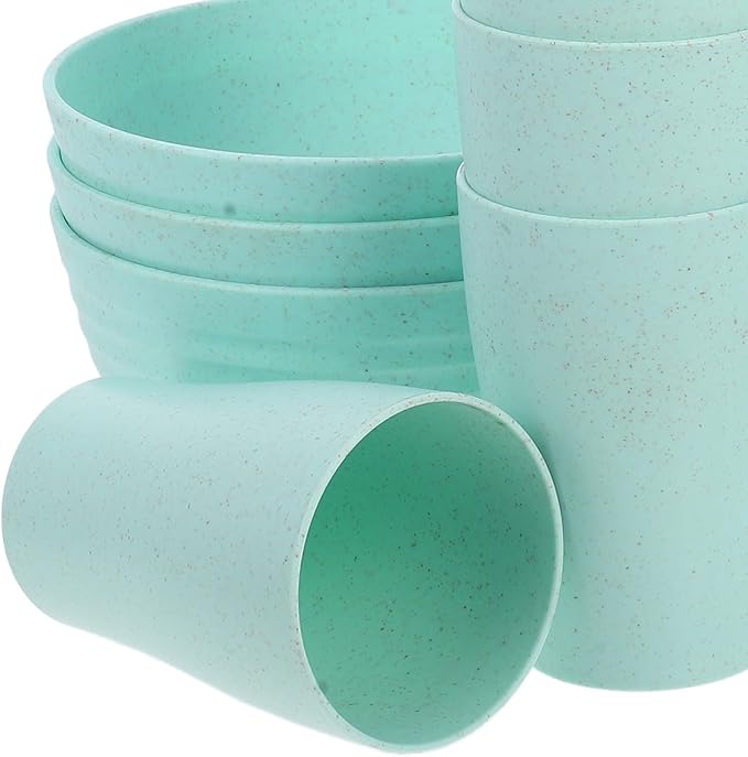 12pcs Wheat Straw Dinnerware Set with Plates and Bowls Microwave Safe Lightweight Reusable Eco-Friendly Tableware for Camping and Outdoor Use (Green)