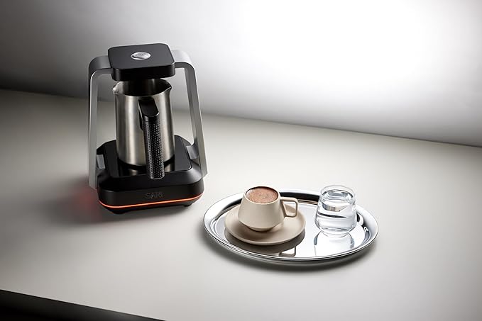 SAKI Turkish Coffee Maker Electric with Open Form Design SandBrew Technology Peak Foam Detection 100% Plastic-Free Stainless Steel Dishwasher Safe 1-5 Cup 120V - Black