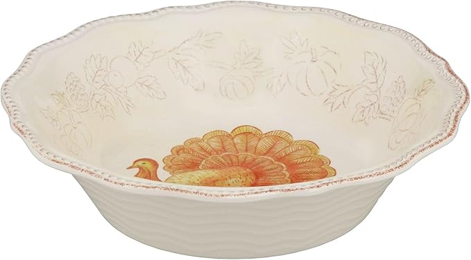 UPware 16 Piece Glitter Turkey Melamine Dinnerware Sets Outdoor Dishes Set Plates and Bowls Sets Autumn Thanksgiving Decorations Service for 4 Orange