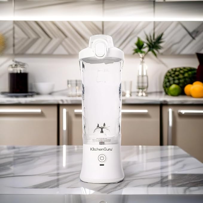 Elite Rechargeable Travel Blender: 240W Personal Smoothie Maker with 6-Leaf Blade 600ml Capacity and Innovative Pop-Up Design for Easy Portability - For Home or On the Go (White)