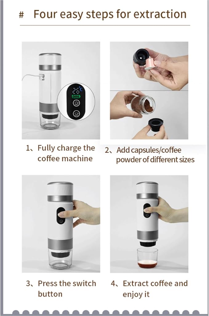 Mobile Coffee Maker 3x2500mAh Removable Batteries 20Bar Extraction Double Brewing Modes Security Security Medication Coffee Machine