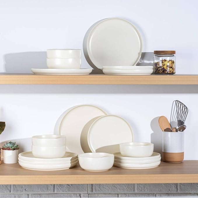 AmorArc Ceramic Dinnerware Sets Wavy Rim Stoneware Plates and Bowls SetsDishwasher &amp Microwave &amp Oven Safe Dishes set Service for 6 (18pc)