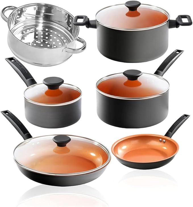 20 Piece Pots Pans Set Baking Tray Set Kitchen Ceramic Cookware Set Durable Nonstick Pots Pans Set with Lid Dishwasher10 Pc SetOne-10 Pc Set-One