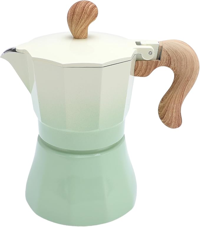 JTLB Italian Coffee Maker 150ml Single Valve Coffee Pot with Coffee Distributor Spoon Paper Filter 3 Cups (Gradient Green)