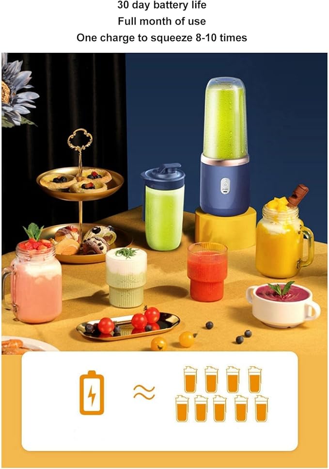 Portable Blender Cordless Personal Blender for Shakes and Smoothies with 6 Blades 300ml USB Rechargeable Blender Bottle Cup with Lid for Kitchen GymTravel