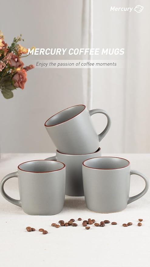 Famiware Mercury 16 Pieces Dinnerware Set with Plates and Bowls and Coffee Mugs Dish Set Service for 4 Stoneware Kitchen Dishes Dinner Sets - Matte Full Glaze Dark Grey