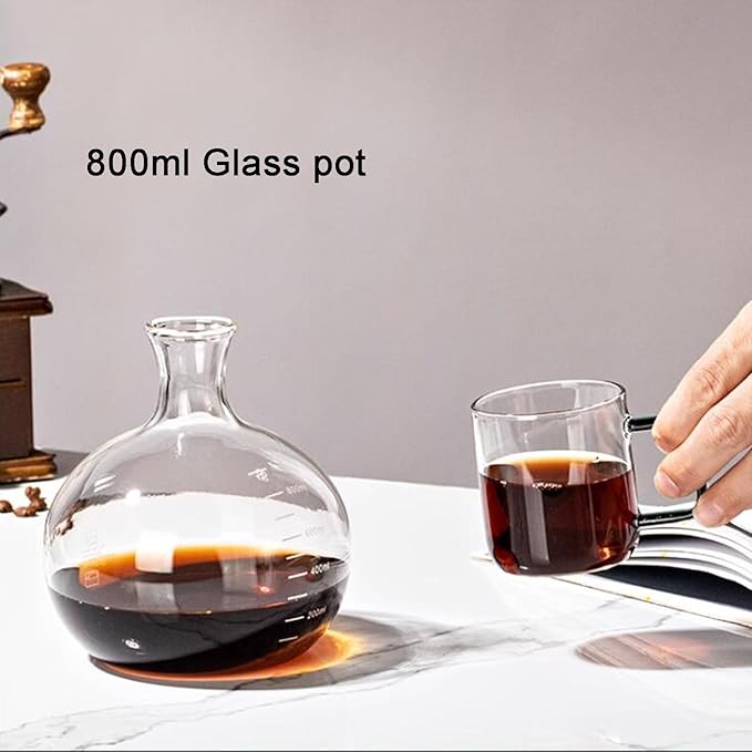 Cold Brew Drip Tower 800ml Manual Iced Coffee Makers with Slow Drip Technology with Adjustable Dripper Wooden Bracket for Home Offices Coffee Shops