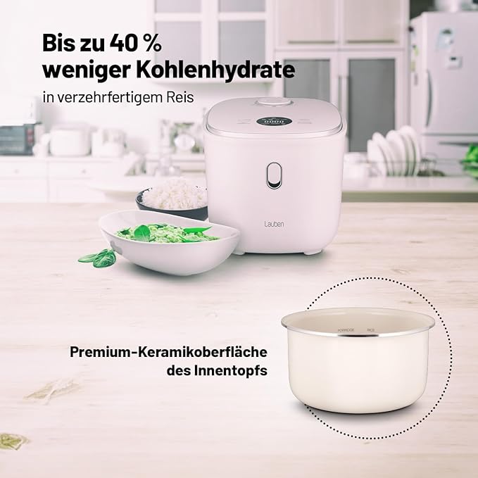 Low Sugar Rice Cooker Rice Cooker with Low Sugar Function 3L Volume 6 Modes Delayed Start Keep Warm Non-Stick Ceramic Surface Dishwasher Safe Cookbook Overflow Protection
