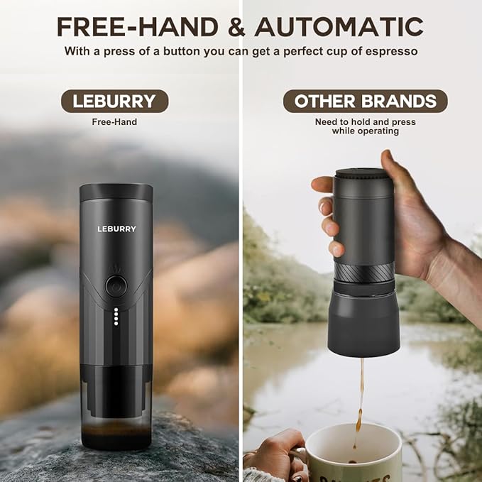 Portable Espresso Machine - Travel Espresso Maker for Both Coffee Ground &amp Capsules - Battery Powered Coffee Maker - Portable Coffee Maker for Travel Camping Home Office RV
