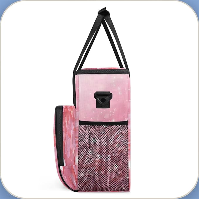 Glitter Sequin Coffee Maker Carrying Bag Pink Portable Travel Storage Tote Bag Compatible with K-Mini or K-Mini Plus Single Serve Coffee Brewer Carrying Case with Multiple Pockets &amp Shoulder Str