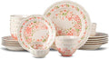 24 Piece Dinnerware Sets for 6 Scratch Resistantmicrowave oven and Dishwasher Safe Plates and Bowls Sets Ceramic Dish Set Bowl and Plate Set -Pink peach blossom pattern