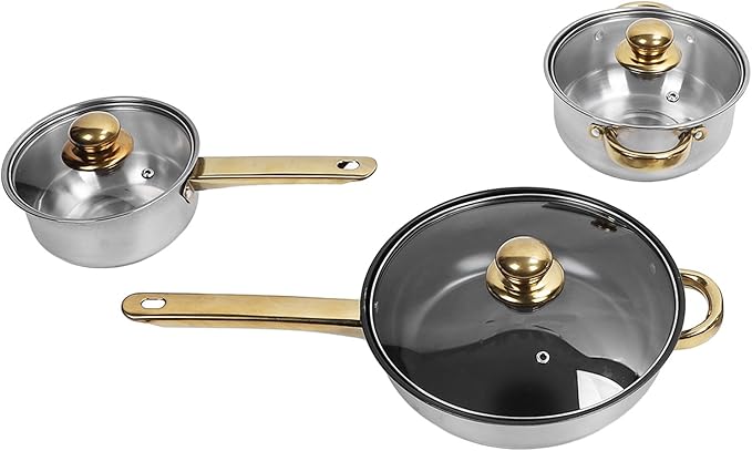 Stainless Steel Cookware Set with Gold Handle Pots and Pans for Home Kitchen - Rustproof Stick Proof Energy Efficient Suitable for All Stovetops (Gold Handle)