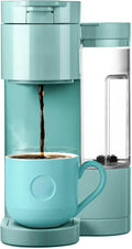 Express Essentials Single-Serve Cup Pod Coffee Maker 3 Cup Sizes Fast Fresh Brew 30oz Removable Water Reservoir Travel Mug Friendly Maintenance Alert Space-Saving (Seafoam Green)