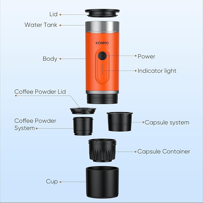Portable Espresso Machine with Self-Heating System 15 Bar Travel Coffee Maker Compatible with Capsules &amp Ground Coffee USB-C Rechargeable Portable Coffee Machine for Camping Office &amp Trave