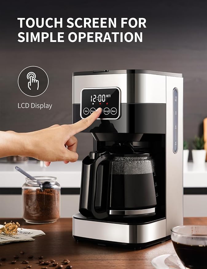 SHARDOR 10-Cup Programmable Coffee Maker Regular &amp Strong Brew Drip Coffee Machine for Home and Office Auto Shut Off Permanent Filter Silver