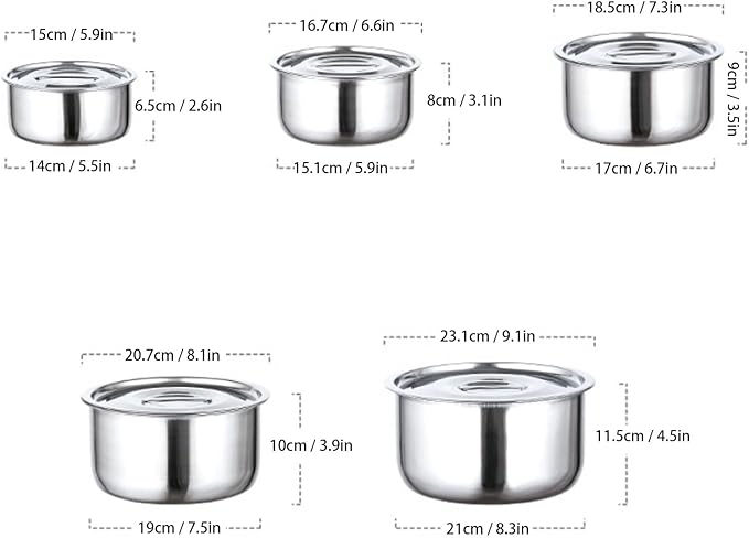 TOPINCN Stainless Steel Soup Pot Set 5PCS Multifunctional Cooking Pots Heavy Duty Induction Cooking Pot
