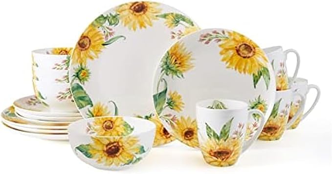 Mikasa Sunflower Bone China Lightweight Chip Resistant 16 Piece Dinnerware Set Service for 4 Multicolor