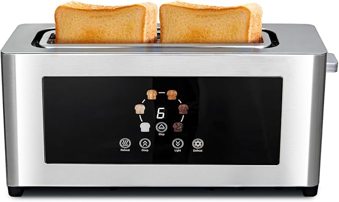 Touch Screen Toaster with LCD Display Slim Toaster 2 Slice - Long 10 Slot for Baguettes &amp Extra Wide 1.6 Slot 6 Browning Levels 1200W Space Saving