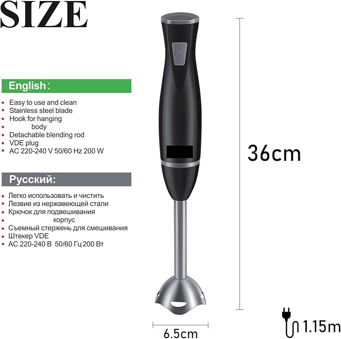 Fit for Electric Hand Blender - Detachable Kitchen Mixer with Stainless Steel Blade for Smoothies Soups and More(White)