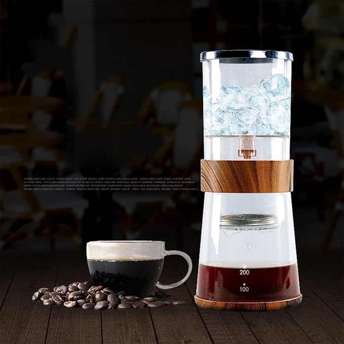 Ice Drip Coffee Pot 400ML Cold Brew Coffee Maker Filter Glass Percolators Espresso Kitchen Barista with Reusable Stainless Steel Filter