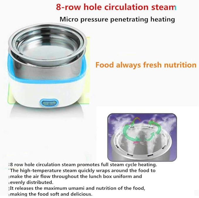 Multifunctional Electric Lunch Box Mini Rice Cooker Portable Food Heater Steamer with Stainless Steel Bowls Egg Steaming Rack Spoon Measuring Cup for Use in Office Outdoor School