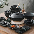 Kitchen Tableware SetCeramics Dinnerware Sets Plates and Bowls Sets 66 Pcs Kiln Change Dishes Set - Black Dinner Plates/Steak and Pasta Plate