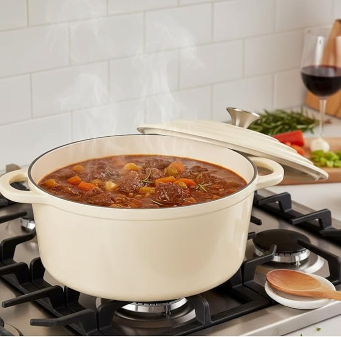 Hamilton Beach 3-Quart Enameled Cast Iron Dutch Oven Pot with Lid Cream