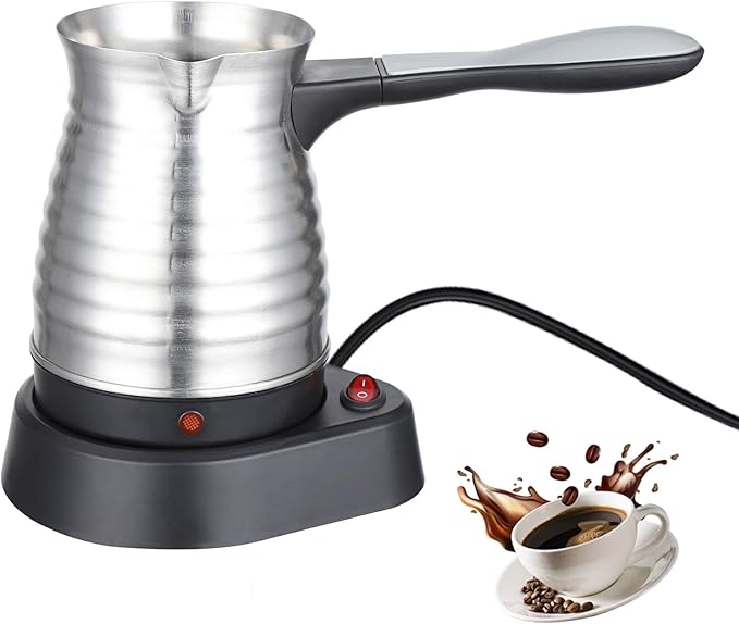 Stainless Steel Electric Turkish Coffee PotPortable Electric Turkish Coffee Maker 220v Arabic Greek Coffee Maker 500ml for Heating Coffee Tea Milk(Ribbed)